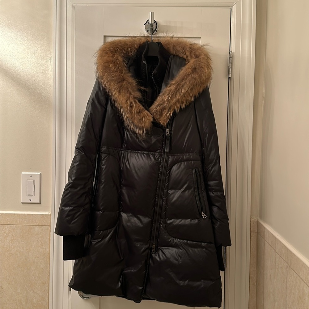 Black Mackage knee length down winter coat